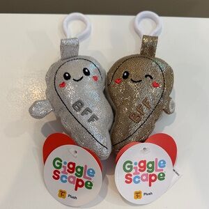 NWT 4” Set of 2 BFF Silver Heart Locket Valentine Plush Keychain by Gigglescape